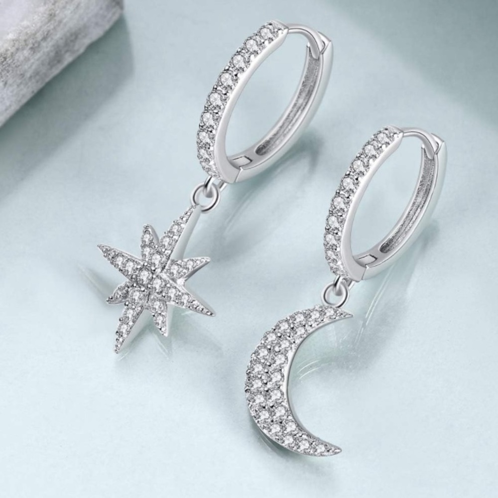 Sterling Silver 3/4” Moon and Stars Earrings